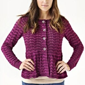 Matilda Jane Crochet Knit Peplum Button Front Paint by Numbers Cardigan Purple